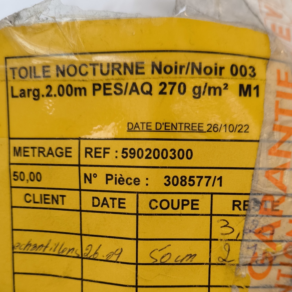 Tissu Occultant Noir M1 - 270g/m² - 2m