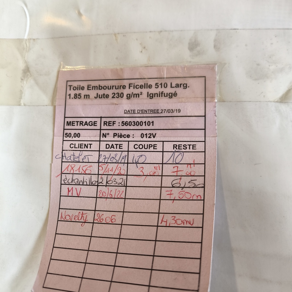 Tissu Toile De Jute Embourrure M1 - 230g/m² -1.65m