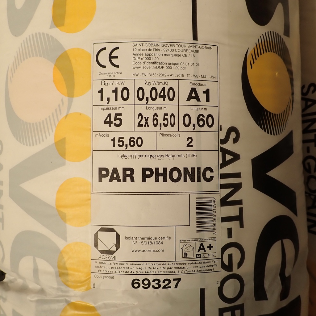 Rouleau Laine De Verre Acoustique - 6.5 x 0.6m - 45mm