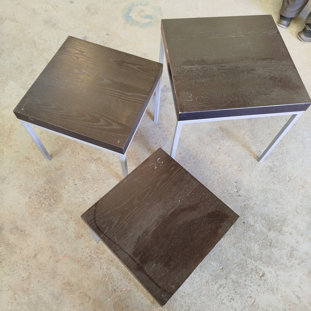 Lot 3 Tables Basses Bois + Acier Chromé