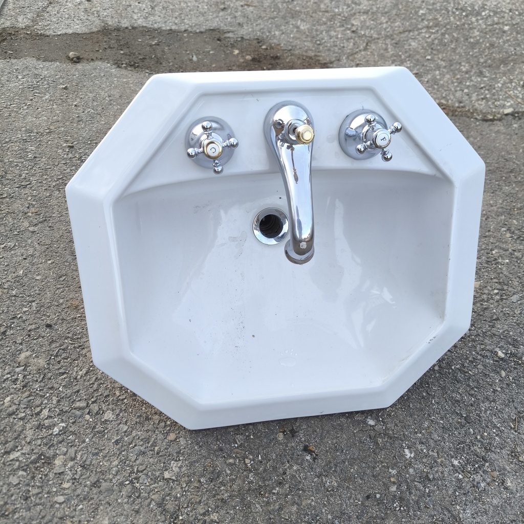 Lavabo Octogonal Céramique Blanc - 58 x 50 x 24cm