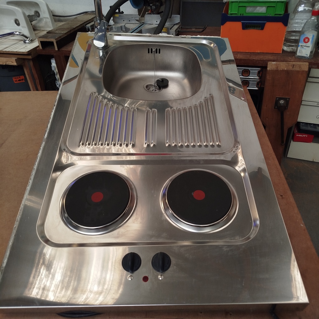 Evier Cuisine Inox + Plaques Cuisson - 100 x 60 x 14cm