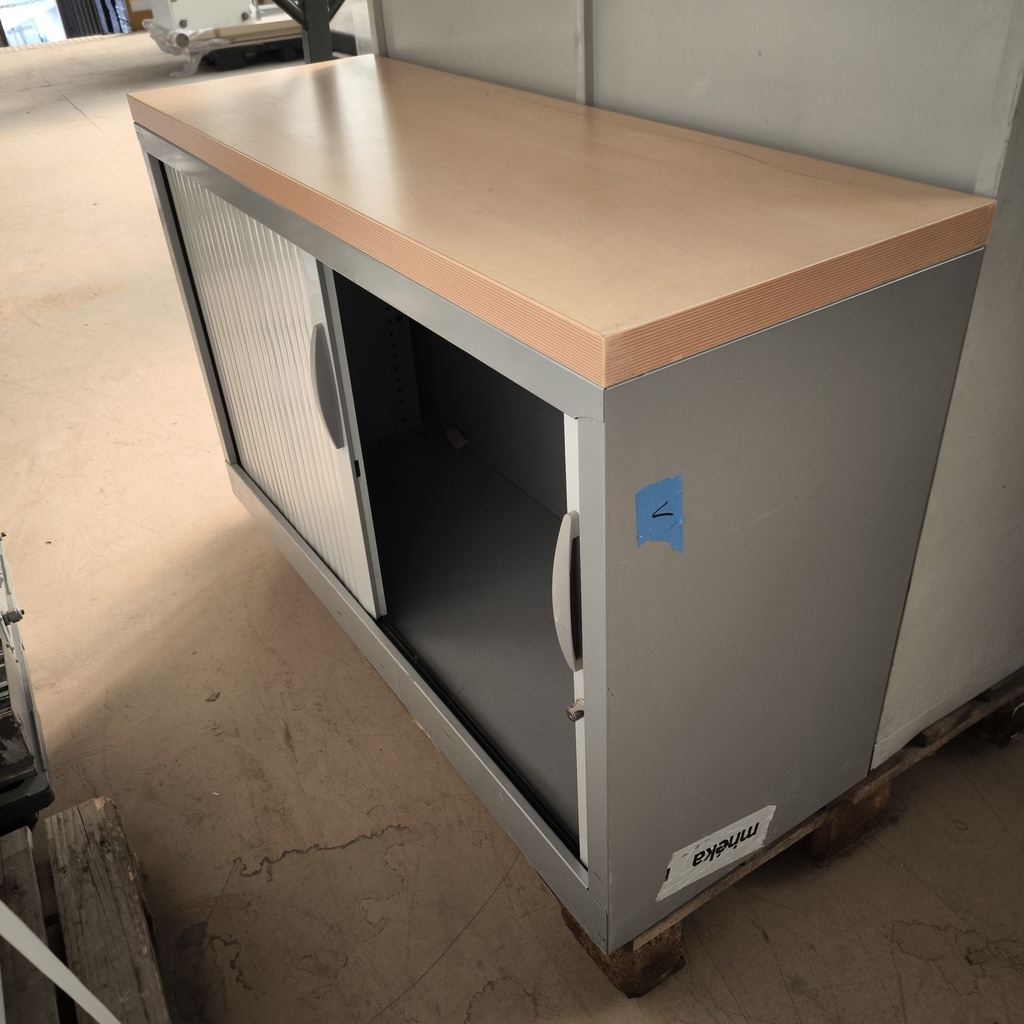 Armoire A Rideaux Métallique Noire + Plateau Contreplaqué - 120 x 74 x 43cm