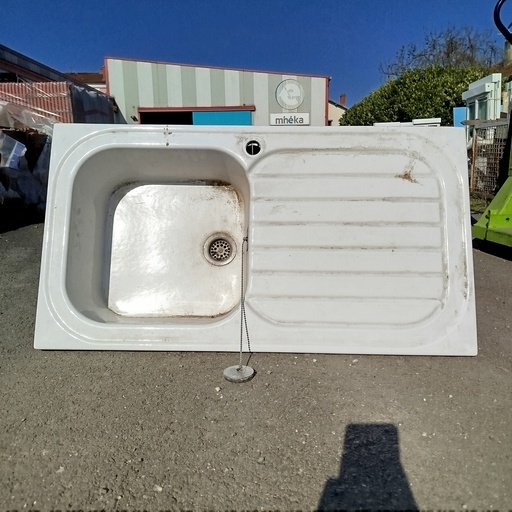 [250327ARHM027] Evier Céramique Simple Vasque + Egouttoir - 92x50x21cm