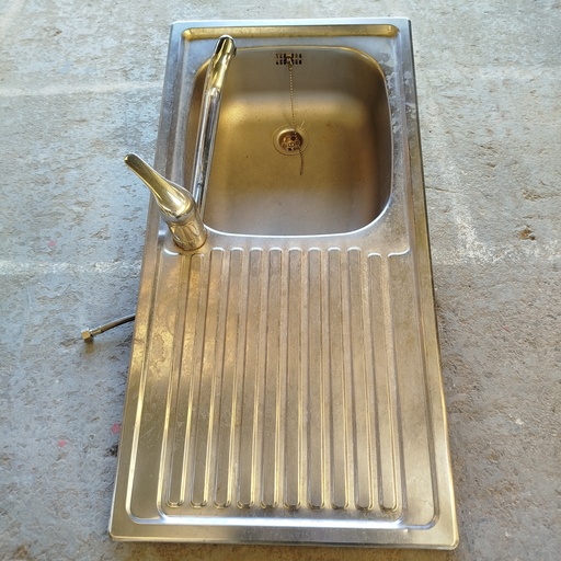 [250414GDB007] Evier Inox 1 Bac + Egouttoir - 86.5x43.5x17cm