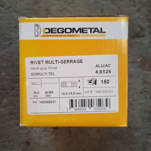 [250612LAF020] x150 Rivets 4.8x24 DEGOMETAL