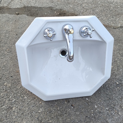 [251211BAY005] Lavabo Octogonal Céramique Blanc - 58 x 50 x 24cm
