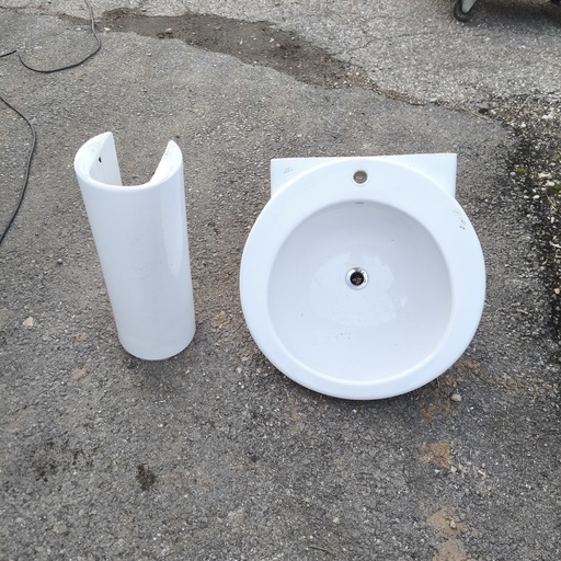 [251211BAY007] Lavabo + Colonne Céramique Blanc - 68 x 65 x 65cm