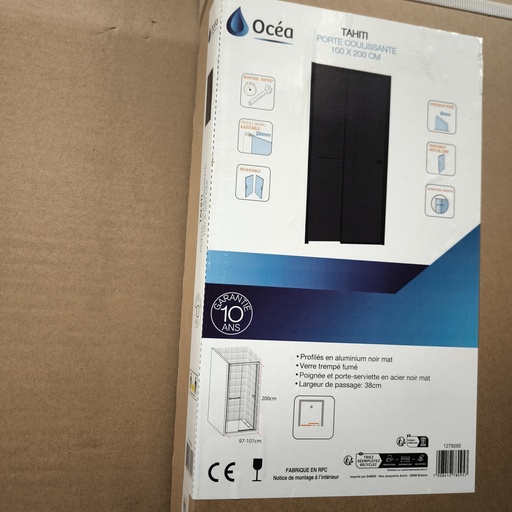 [260708MAJ002] Paroi De Douche Porte Coulissante TAHITI OCEA - 200 x 100cm